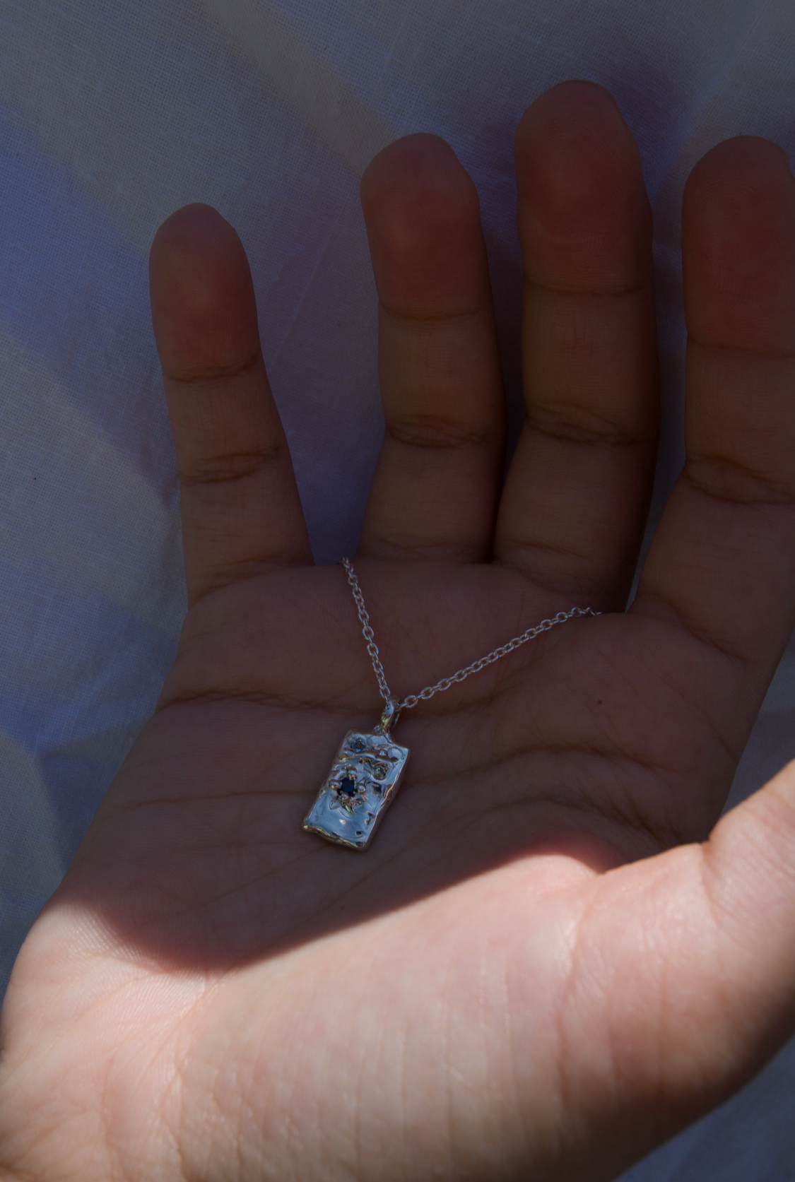 Silver pendant with Blue Sapphire, Aquamarine and Yellow Sapphire
