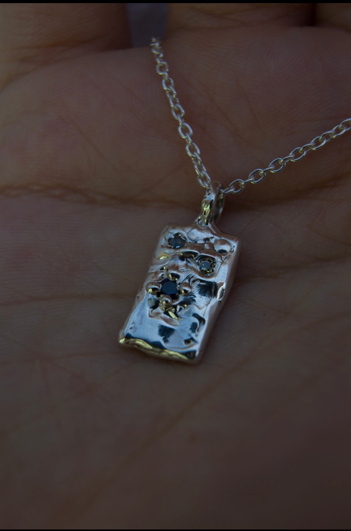 Silver pendant with Blue Sapphire, Aquamarine and Yellow Sapphire