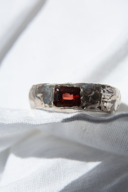 silver ring with garnet