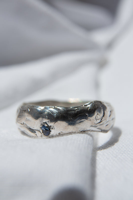 silver ring with sapphire