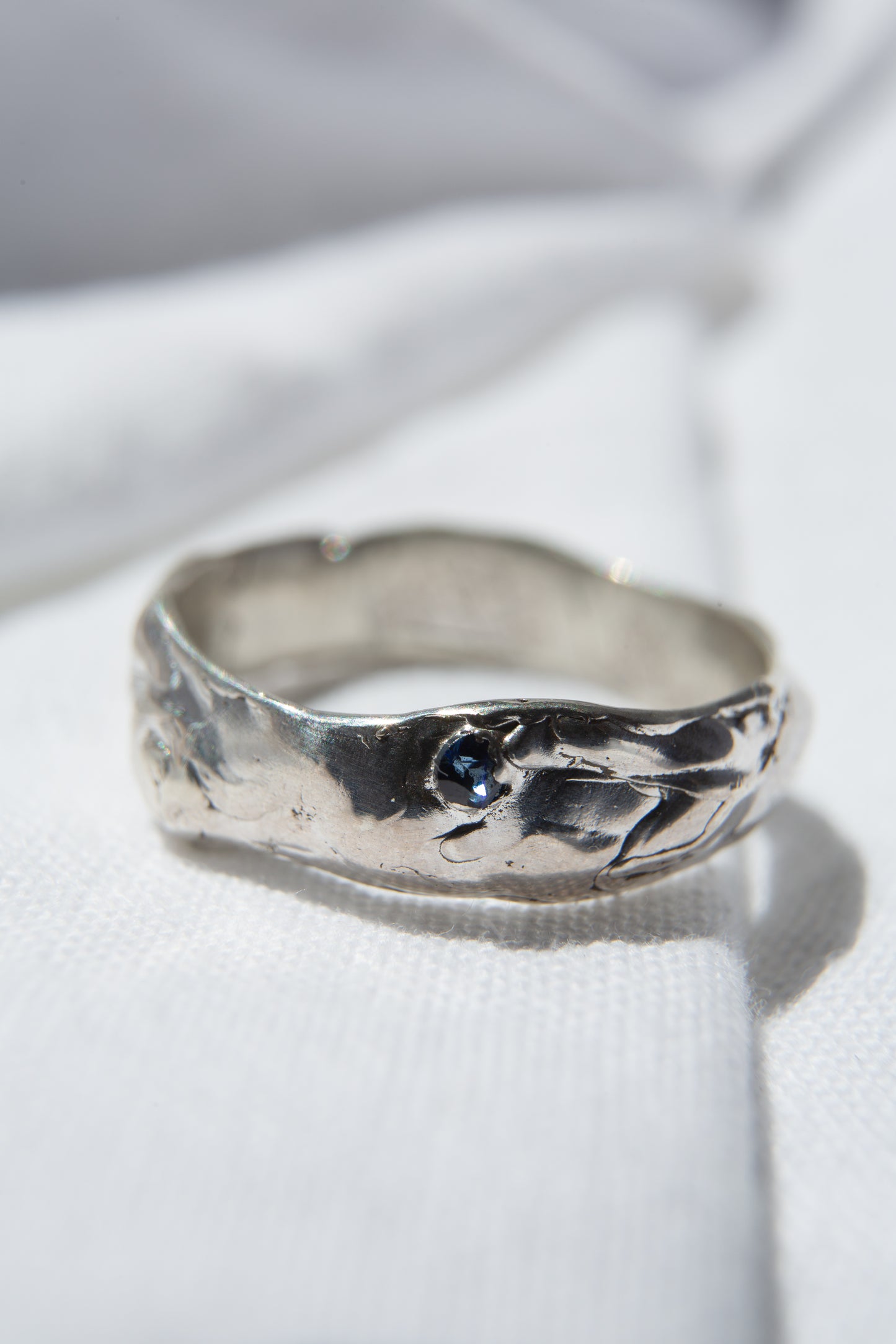 silver ring with sapphire