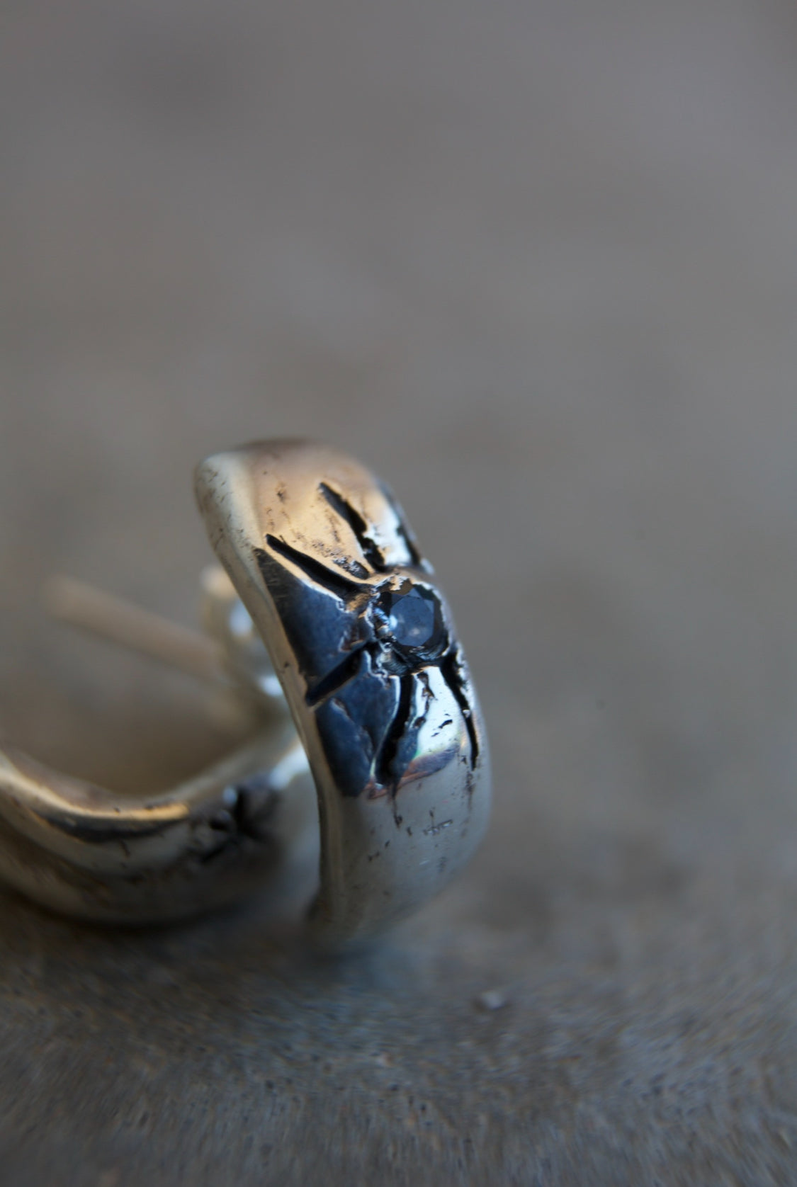 Silver half hoops with blue sapphire